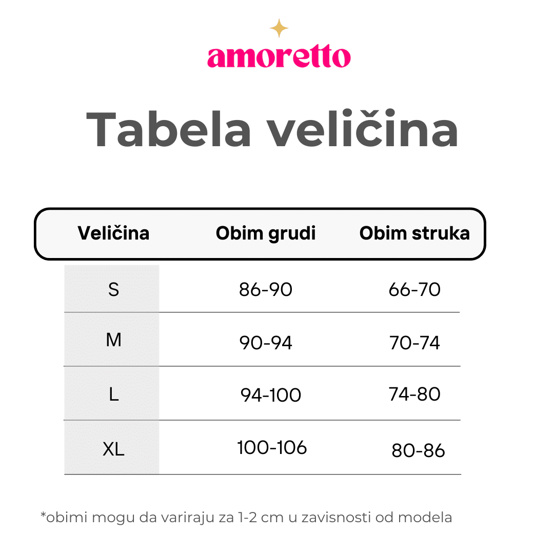 Amoretto tabela velicina obim grudi i struka
