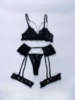 crni čipkasti lingerie set sa podvezicama