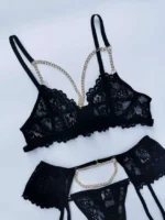 crni čipkasti lingerie set sa lancem