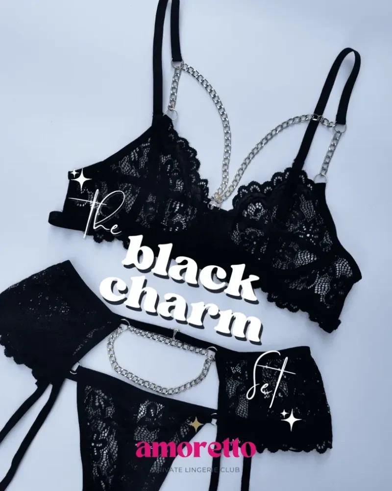 crni čipkasti lingerie set sa lancima