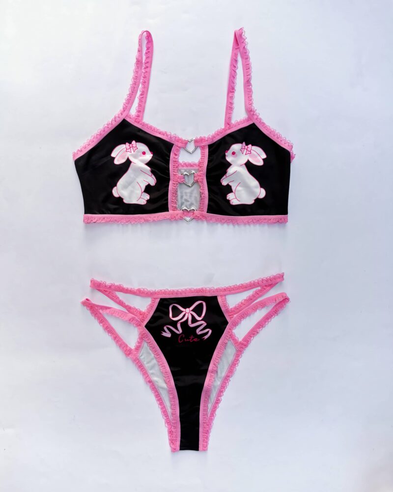 crni i roze lingerie set sa zečićima